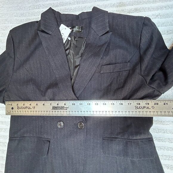 Ai Fei Si Lisueyne Pinstripe 2 Button Double Breasted Suit Jacket XL Black New - Picture 7 of 9